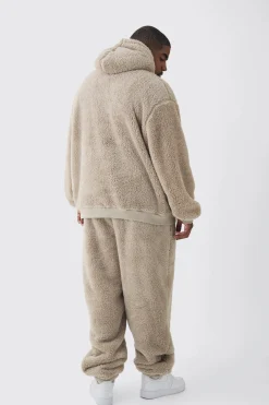 boohooMAN Plus Oversized Borg Embroidered Hooded Tracksuit | UK| Tracksuits