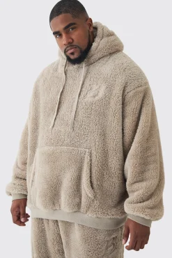 boohooMAN Plus Oversized Borg Embroidered Hooded Tracksuit | UK| Tracksuits