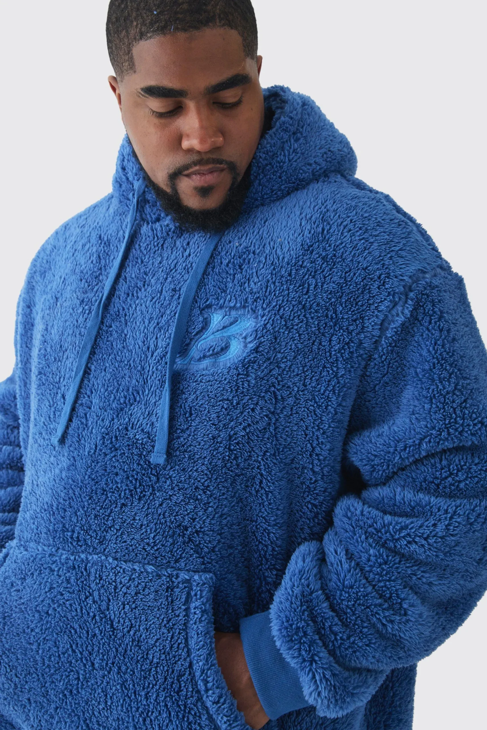 boohooMAN Plus Oversized Borg Embroidered Hooded Tracksuit | UK| Tracksuits