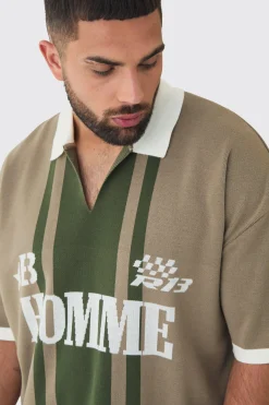 Plus Oversized Boxy Football Knitted Polo Shirt | UK^boohooMAN Discount