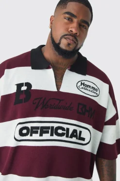 Plus Oversized Boxy Football Knitted Polo Shirt | UK^boohooMAN Sale