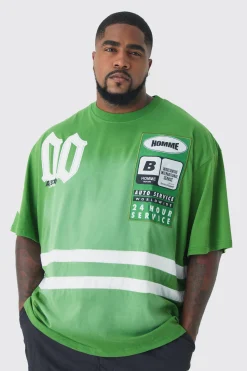 Plus Oversized Boxy Neck Washed Applique Moto T-shirt | UK^boohooMAN New