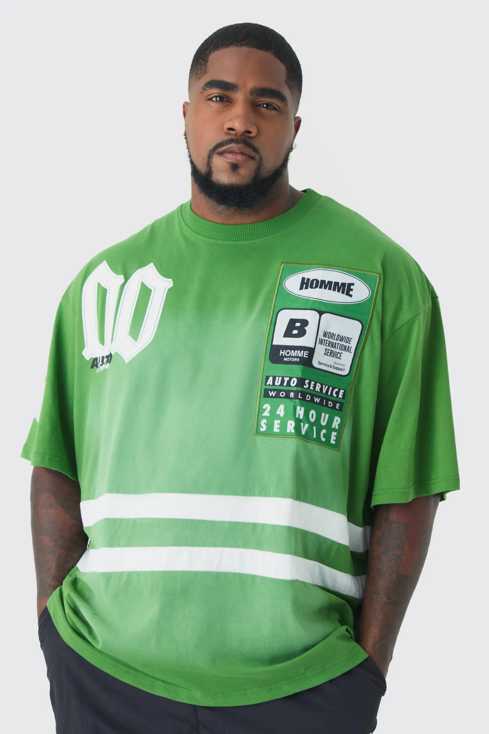 Plus Oversized Boxy Neck Washed Applique Moto T-shirt | UK^boohooMAN New