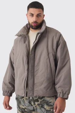 boohooMAN Plus Oversized Boxy Padded Funnel Neck Coat In | UK| Coats & Jackets