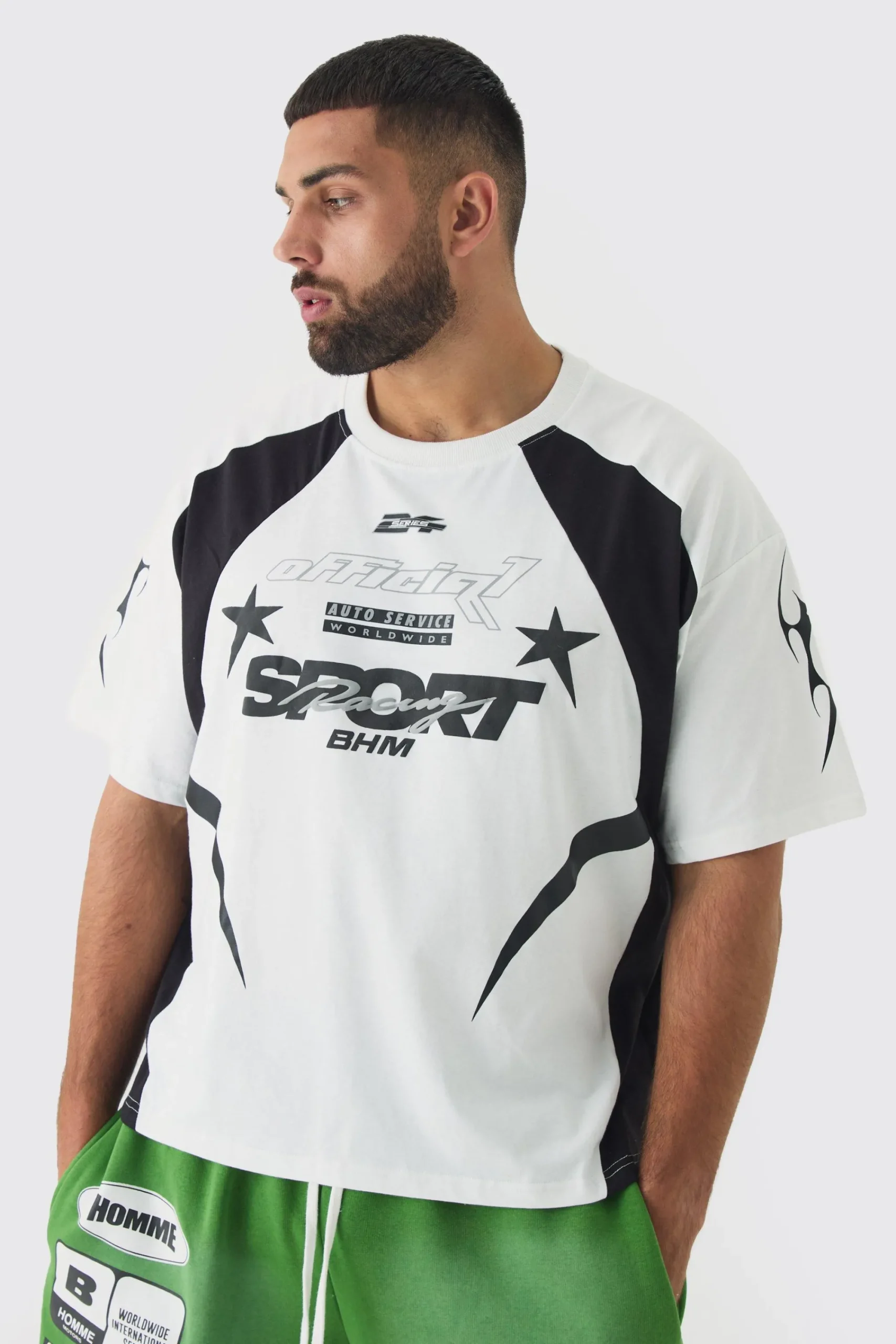 Plus Oversized Boxy Puff Print Moto Tshirt | UK^boohooMAN Discount