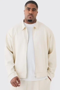 boohooMAN Plus Oversized Boxy Scuba Embossed Harrington | UK| Coats & Jackets