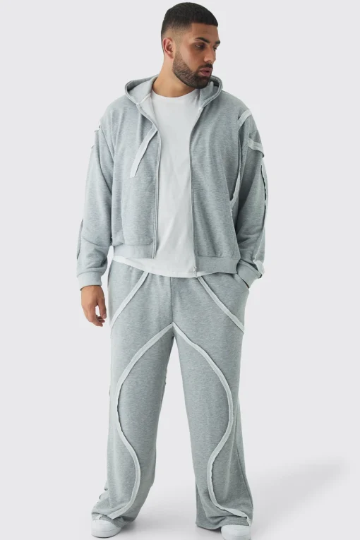 boohooMAN Plus Oversized Boxy Zip Panel Wide Jogger Tracksuit | UK| Tracksuits