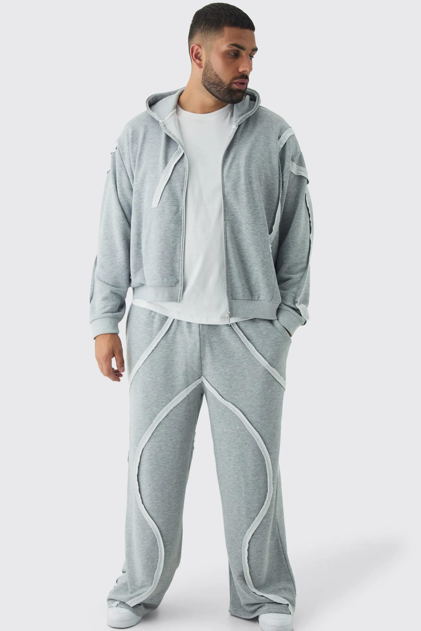 boohooMAN Plus Oversized Boxy Zip Panel Wide Jogger Tracksuit | UK| Tracksuits