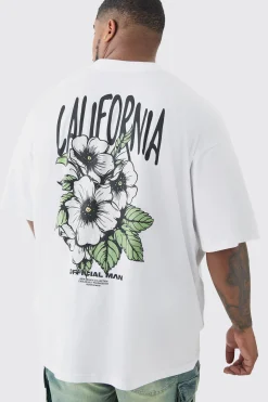 Plus Oversized California Back Print Floral T-shirt In | UK^boohooMAN Sale