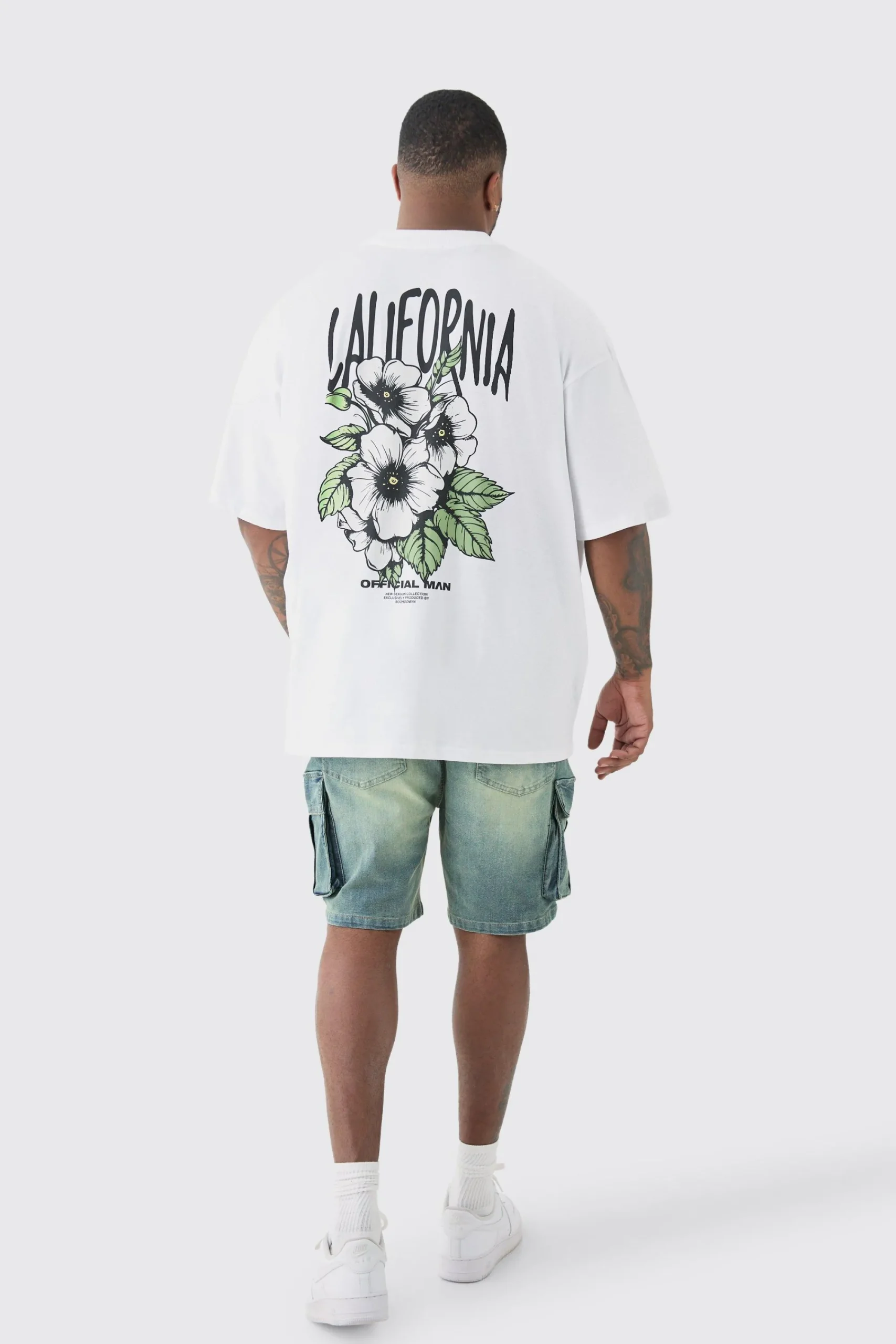 Plus Oversized California Back Print Floral T-shirt In | UK^boohooMAN Sale