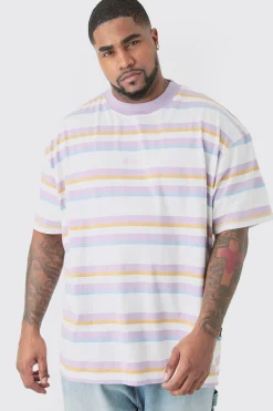 Plus Oversized Carded Heavy Striped Ofcl T-shirt | UK^boohooMAN New
