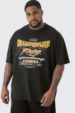 Plus Oversized Championship Moto Graphic T-shirt | UK^boohooMAN Outlet