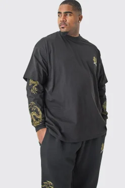 boohooMAN Plus Oversized Dragon Faux Layer T-shirt Tracksuit | UK| Tracksuits