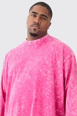 Plus Oversized Extended Neck Laundered Long Sleeve T-shirt | UK^boohooMAN