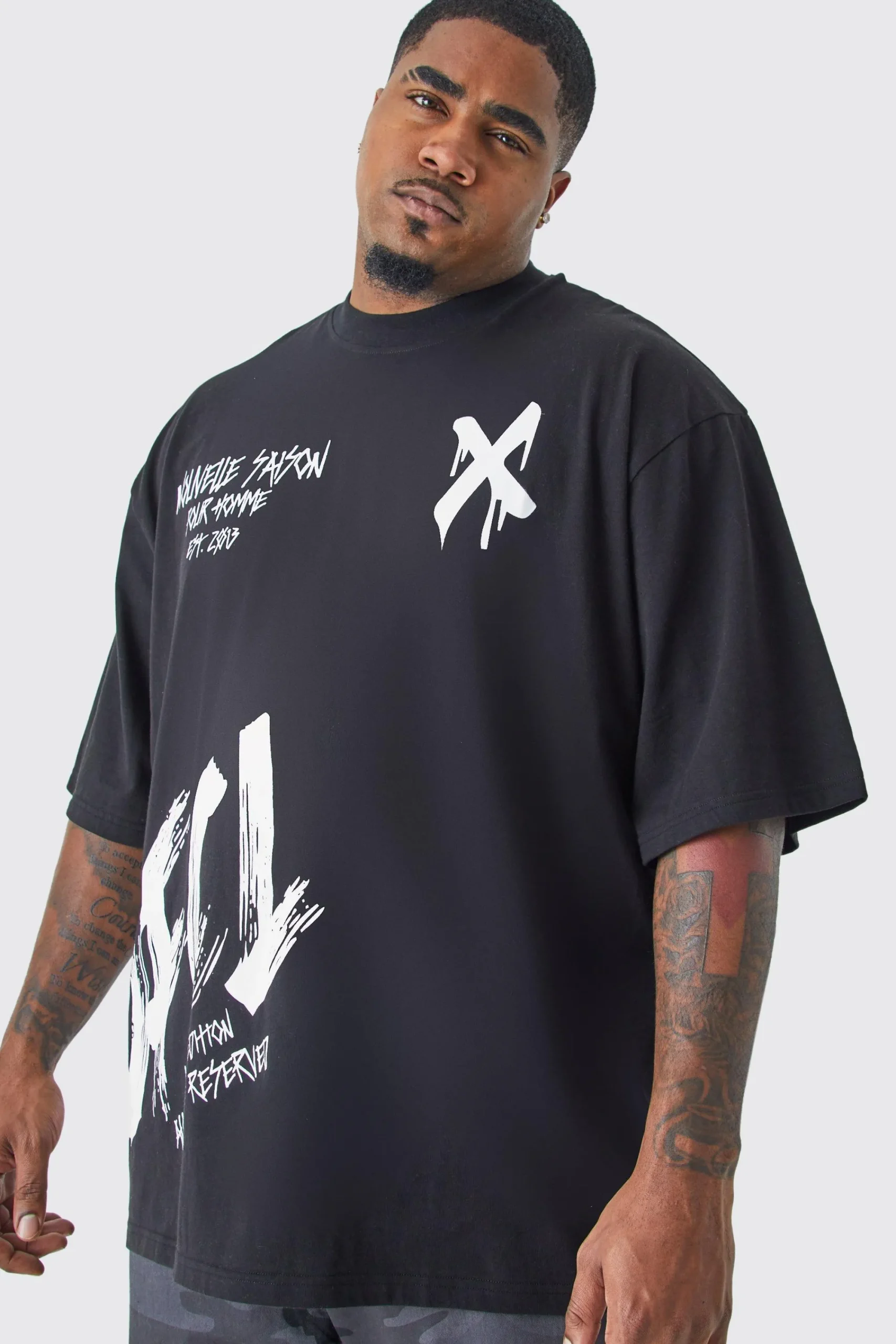 Plus Oversized Extended Neck Graffiti T-shirt | UK^boohooMAN Hot