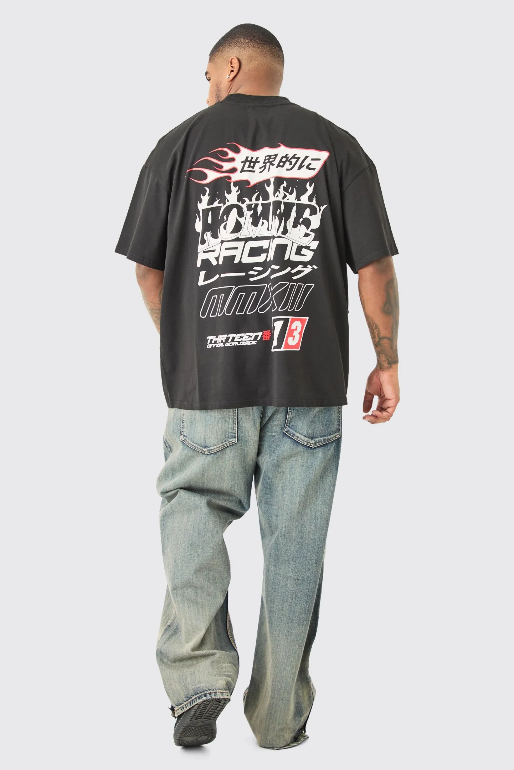 Plus Oversized Extended Neck Moto T-shirt In | UK^boohooMAN Online