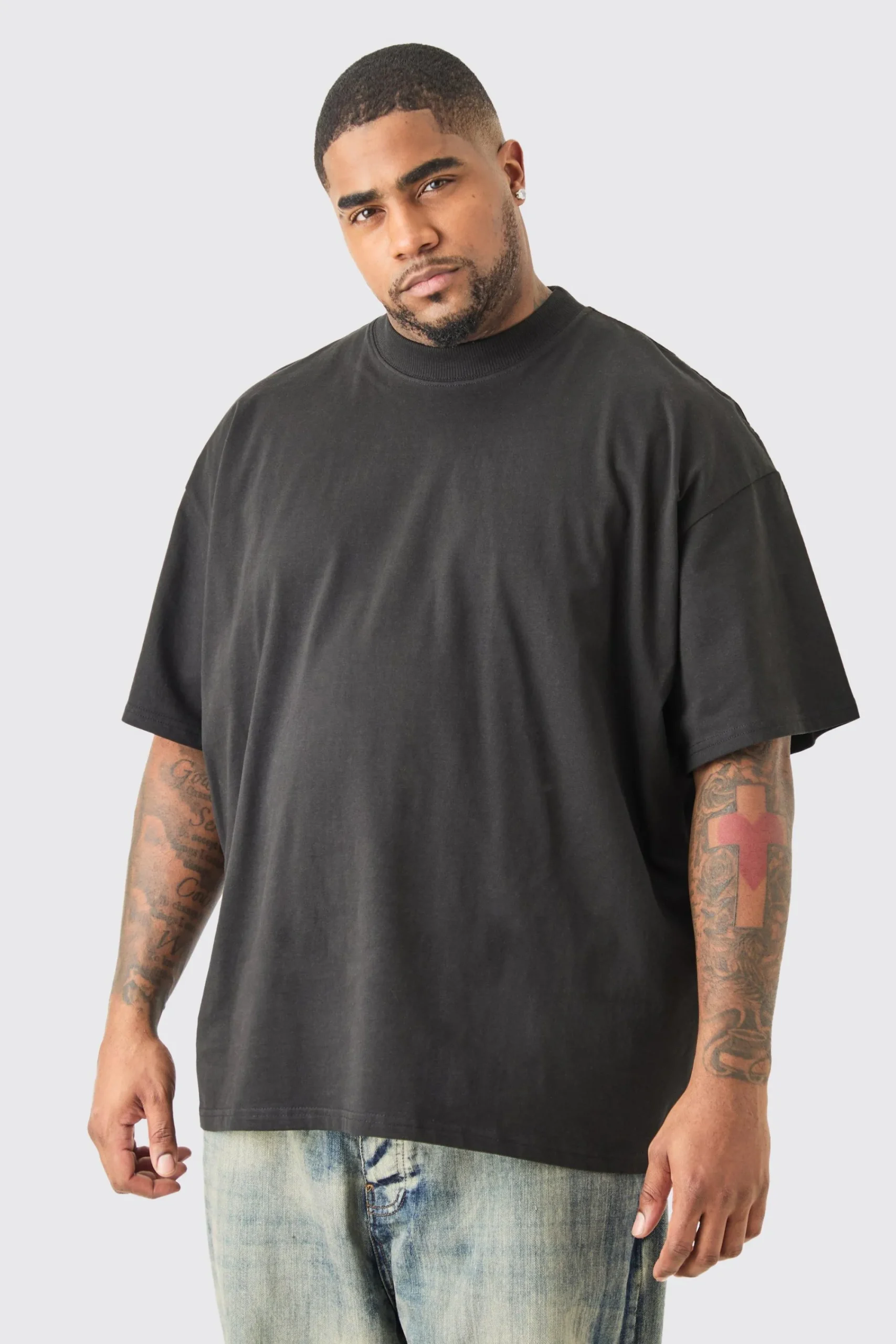 Plus Oversized Extended Neck Moto T-shirt In | UK^boohooMAN Online