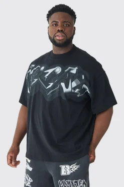 Plus Oversized Extended Neck Graffiti Spray T-shirt | UK^boohooMAN Hot