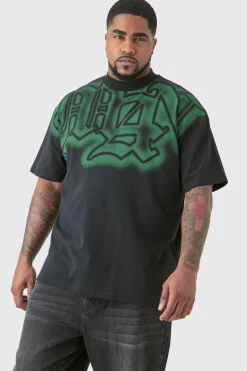 Plus Oversized Extended Neck Gothic Man Grafitti Spray T-shirt | UK^boohooMAN Hot
