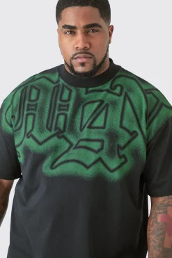 Plus Oversized Extended Neck Gothic Man Grafitti Spray T-shirt | UK^boohooMAN Hot