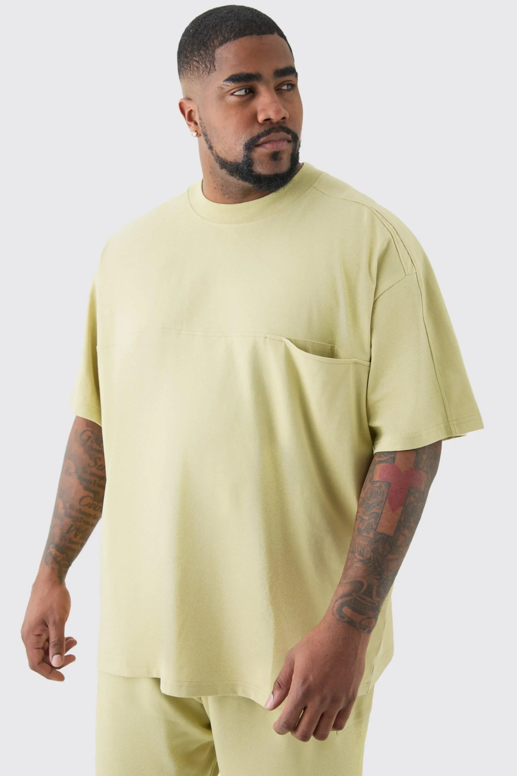 boohooMAN Plus Oversized Extended Neck Panel T-shirt & Cargo Short Set | UK| Shorts|Sets & Co-Ords