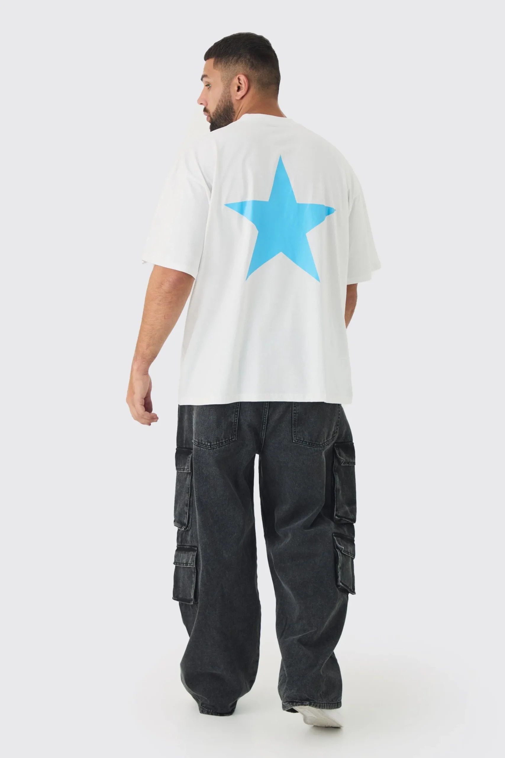 Plus Oversized Extended Neck Star Print T-shirt | UK^boohooMAN Best