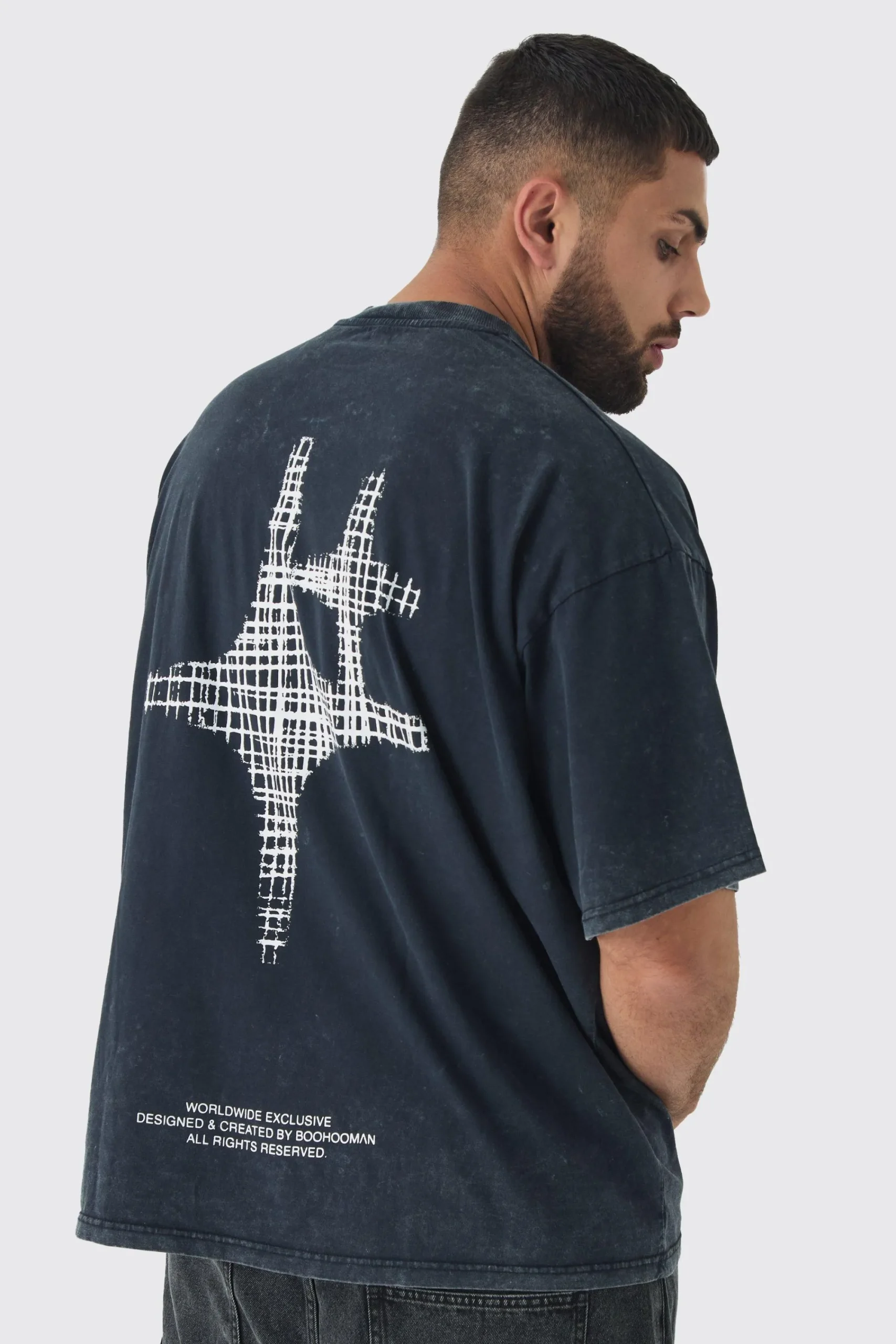 Plus Oversized Extended Neck Acid Wash Print T-shirt | UK^boohooMAN Best