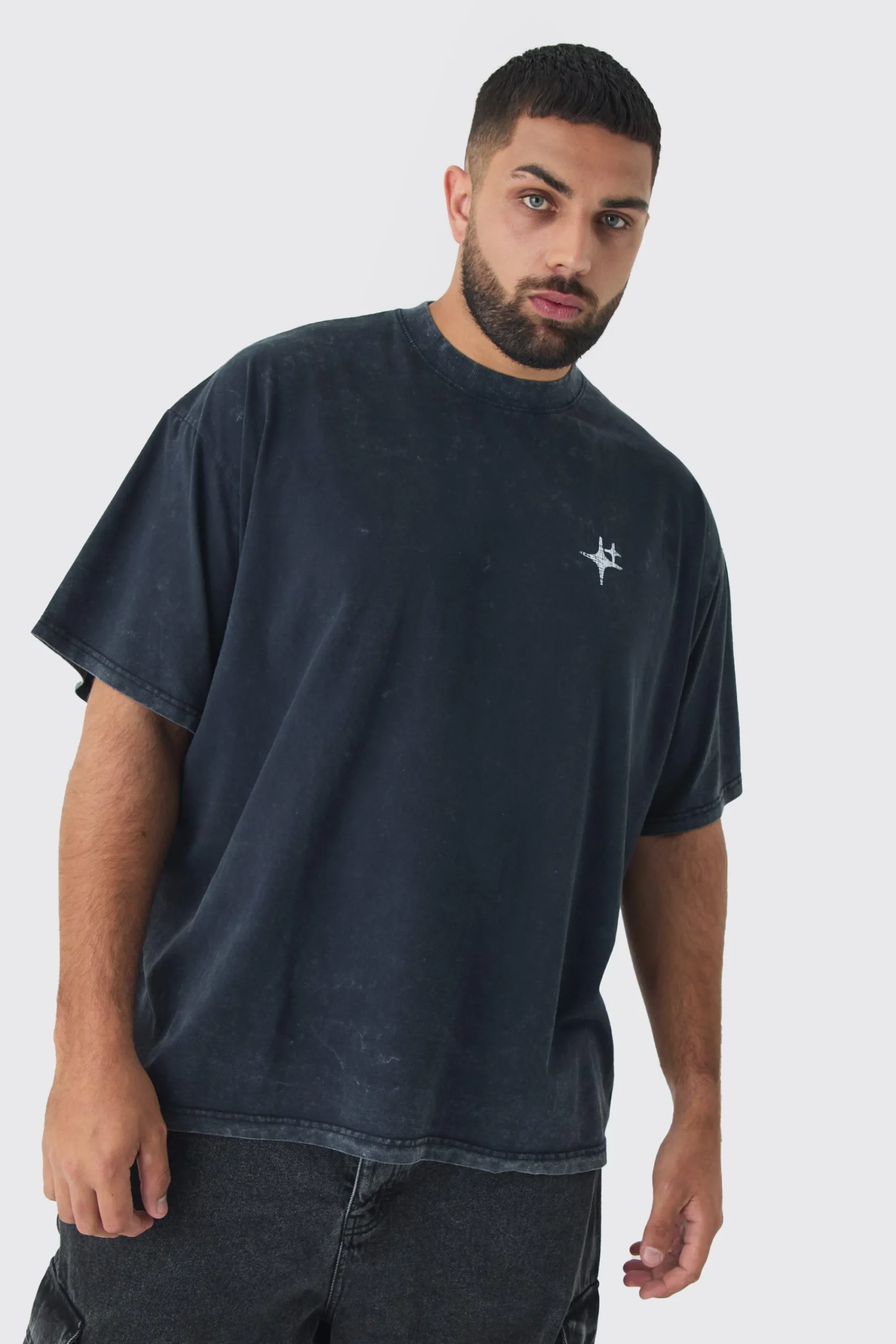 Plus Oversized Extended Neck Acid Wash Print T-shirt | UK^boohooMAN Best