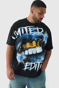 Plus Oversized Extended Neck Limited Large Scale Print T-Shirt | UK^boohooMAN Clearance