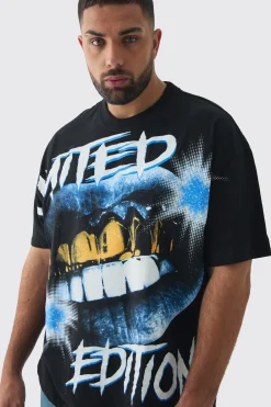 Plus Oversized Extended Neck Limited Large Scale Print T-Shirt | UK^boohooMAN Clearance
