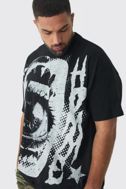 Plus Oversized Extended Neck Eye Large Scale Print T-Shirt | UK^boohooMAN