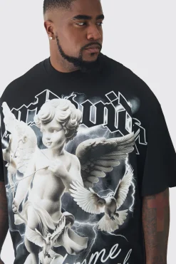 Plus Oversized Extended Neck Rennaisance Large Scale Print T-Shirt | UK^boohooMAN Clearance