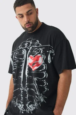 Plus Oversized Extended Neck Ribcage Large Scale Print T-Shirt | UK^boohooMAN