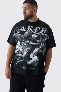 Plus Oversized Extended Neck Cherub Large Scale Print T-Shirt | UK^boohooMAN Hot
