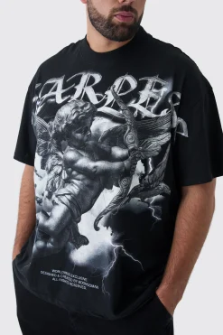 Plus Oversized Extended Neck Cherub Large Scale Print T-Shirt | UK^boohooMAN Hot