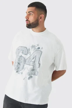 Plus Oversized Extended Neck Floral Varsity Print T-Shirt | UK^boohooMAN Outlet