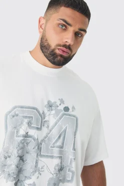 Plus Oversized Extended Neck Floral Varsity Print T-Shirt | UK^boohooMAN Outlet