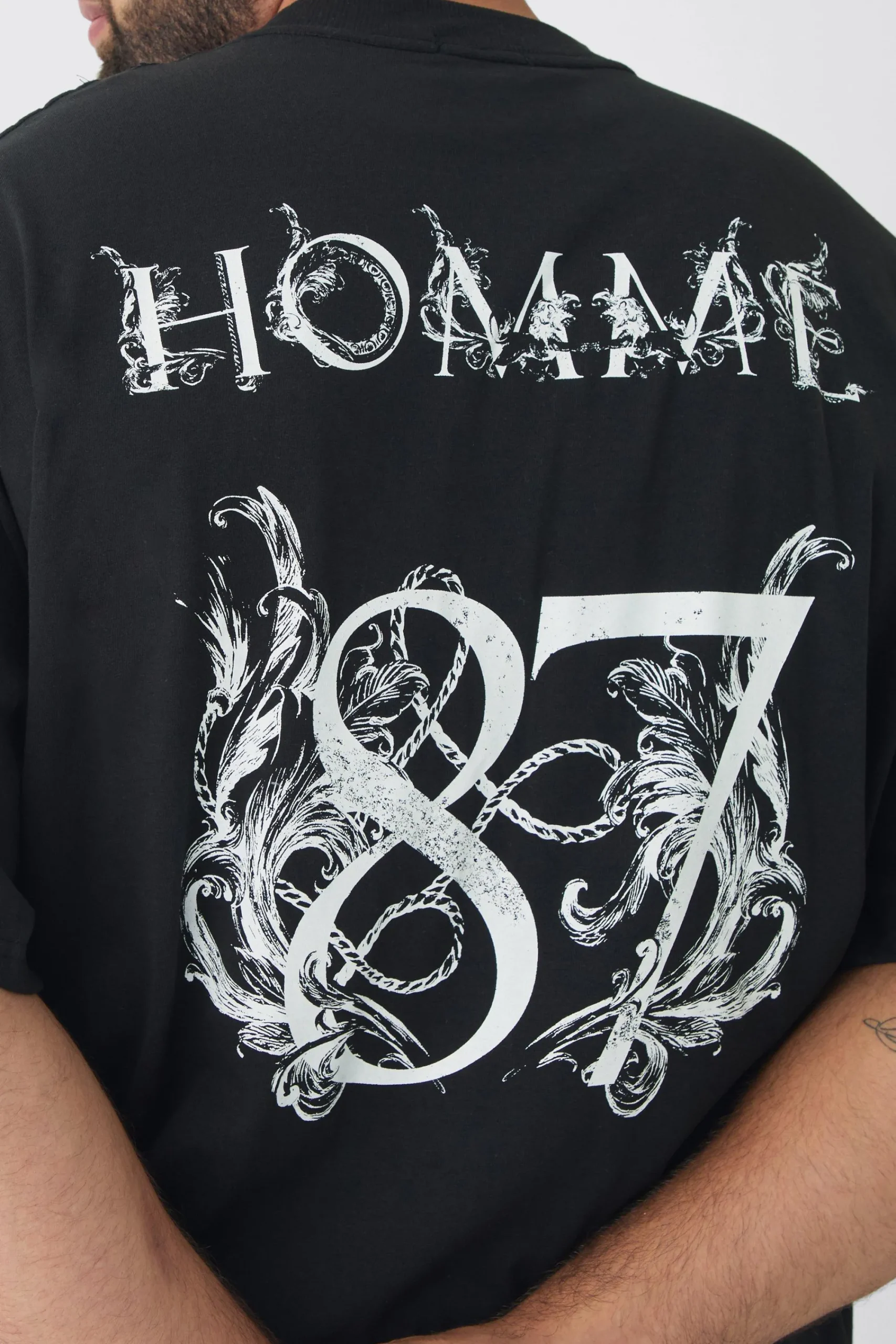 Plus Oversized Extended Neck Homme Print T-Shirt | UK^boohooMAN Hot