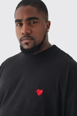 Plus Oversized Extended Neck Heart Embroidered T-Shirt | UK^boohooMAN Best