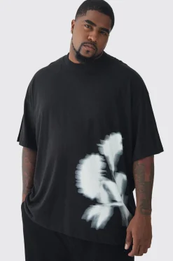 Plus Oversized Extended Neck Blurred Floral T-Shirt | UK^boohooMAN Outlet