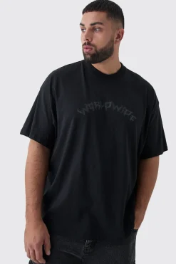 Plus Oversized Extended Neck Worldwide Gothic Cross Print T-Shirt | UK^boohooMAN Online