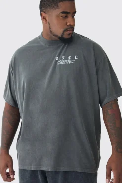 Plus Oversized Extended Neck Flame Rose Print Washed T-shirt | UK^boohooMAN Best