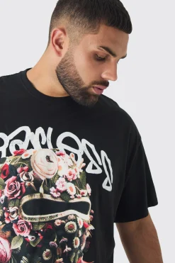 Plus Oversized Fearless Floral Balaclava T-shirt | UK^boohooMAN