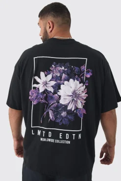 Plus Oversized Floral Back Graphic T-shirt | UK^boohooMAN