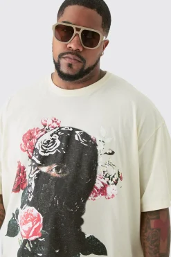 Plus Oversized Floral Balaclava Print T-shirt In | UK^boohooMAN Clearance