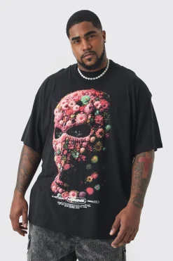 Plus Oversized Floral Mask T-shirt | UK^boohooMAN Outlet