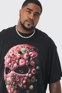 Plus Oversized Floral Mask T-shirt | UK^boohooMAN Outlet