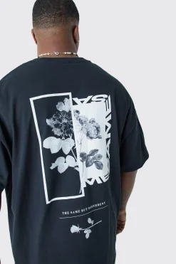 Plus Oversized Floral Photo Back Print T-shirt | UK^boohooMAN Discount