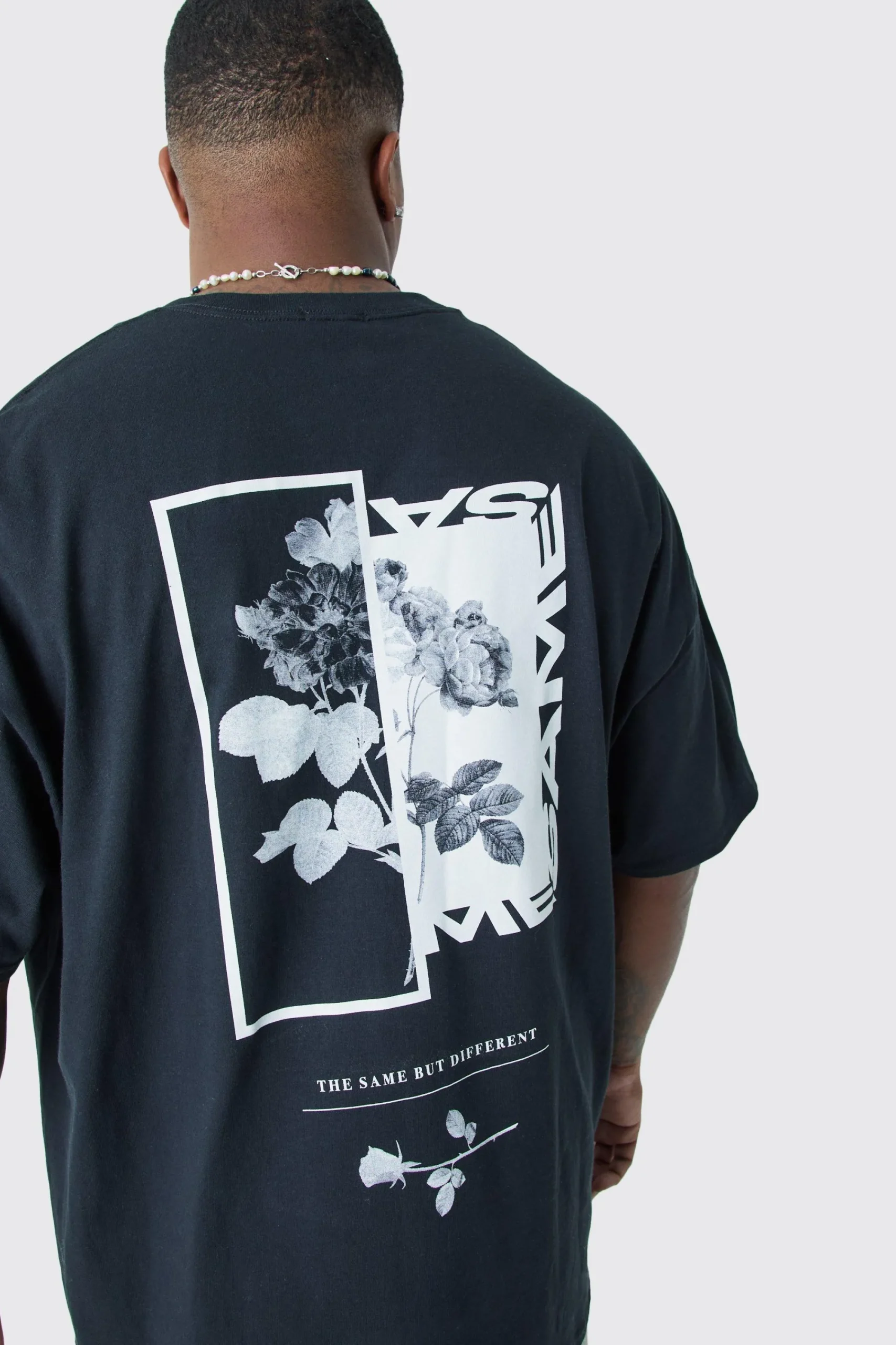 Plus Oversized Floral Photo Back Print T-shirt | UK^boohooMAN Discount