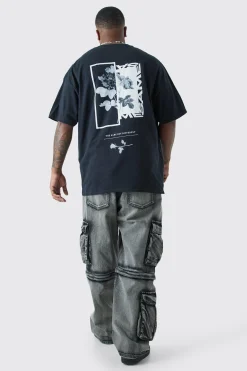 Plus Oversized Floral Photo Back Print T-shirt | UK^boohooMAN Discount